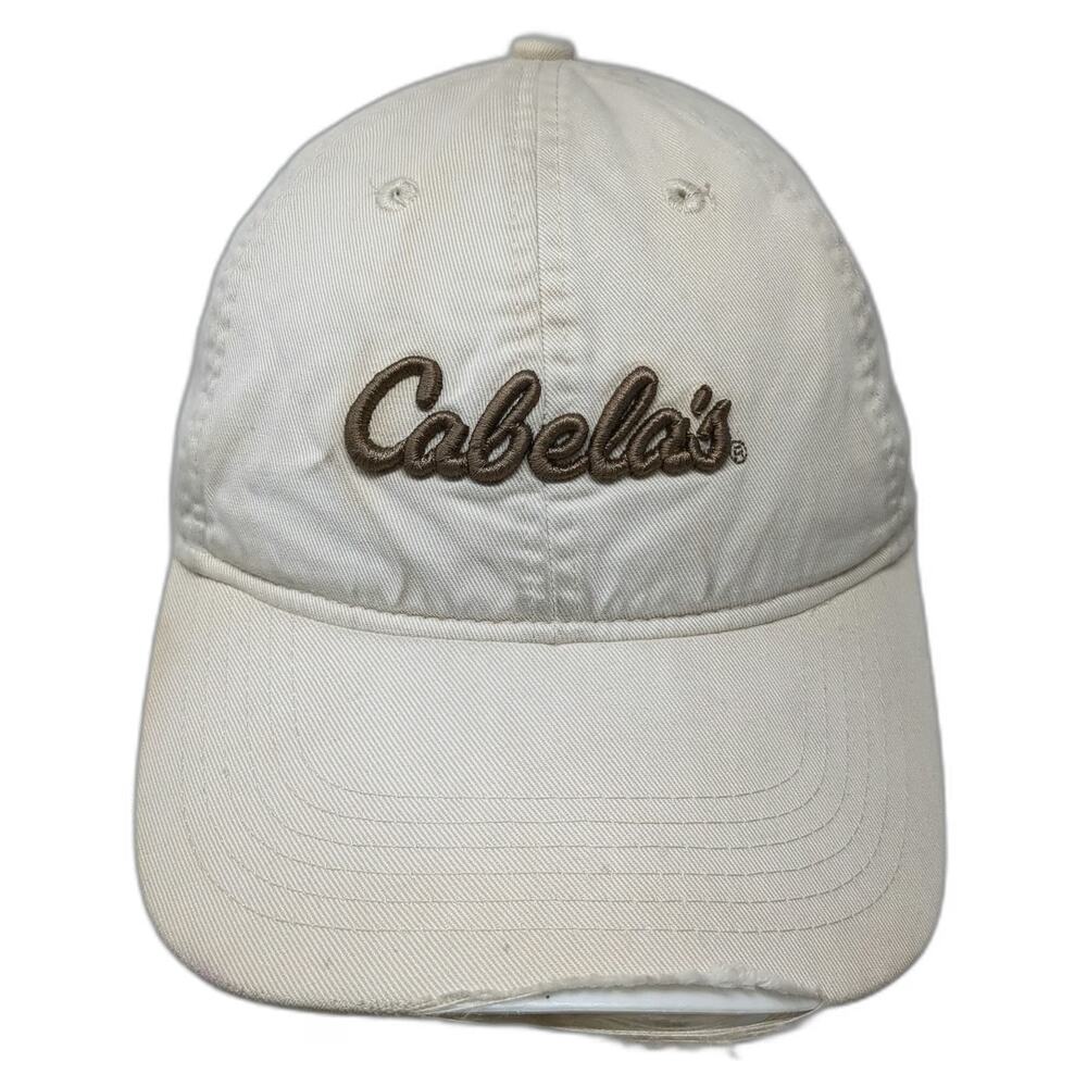 Cabela's Baseball Cap Beige One Size Distressed Embroidered Logo Strapback Hat